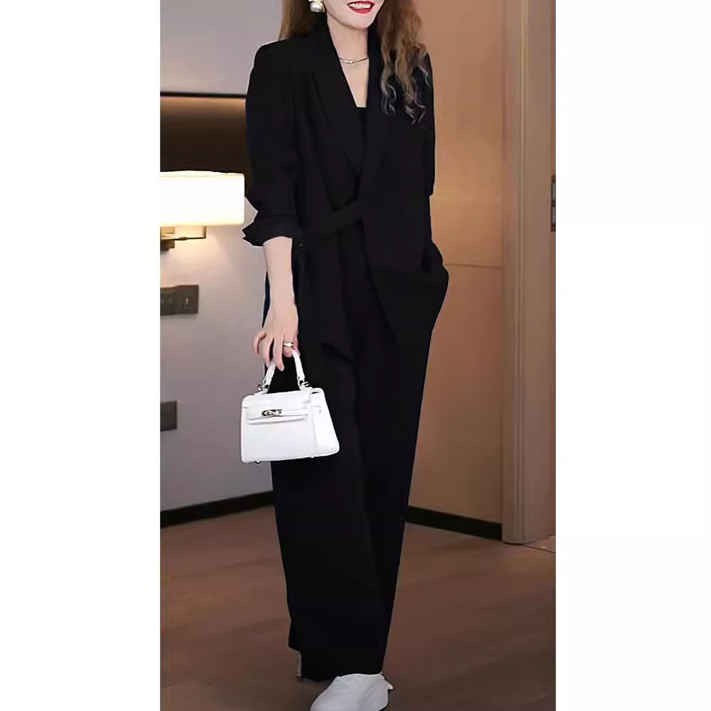 New large size women's suit set fat mm loose suit coat casual wide leg pants two-piece [2306]]