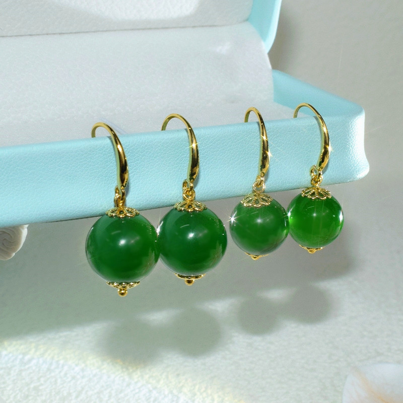 12мм-14мм большие круглые натуральные зеленые халцедоновые серьги на крючках Joker зеленые халцедоновые аксессуары оптом