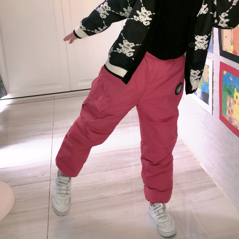 Children's down Pants for Boys and Girls, Warm White Duck down Outer Wear for Middle-Aged and Older Kidsren, Thickeneded Workwear Pants for Winter