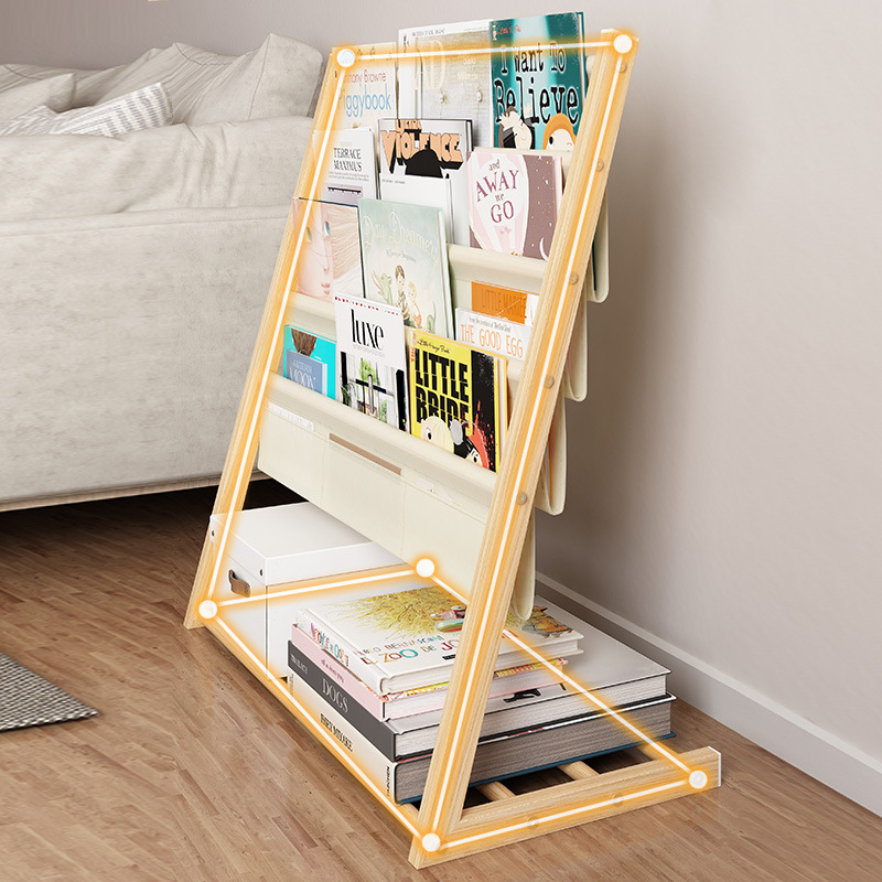Children's Bookshelf Storage Iron Floor Bookcase Cartoon Fabric Simple Storage Rack Kindergarten Baby Reading Rack