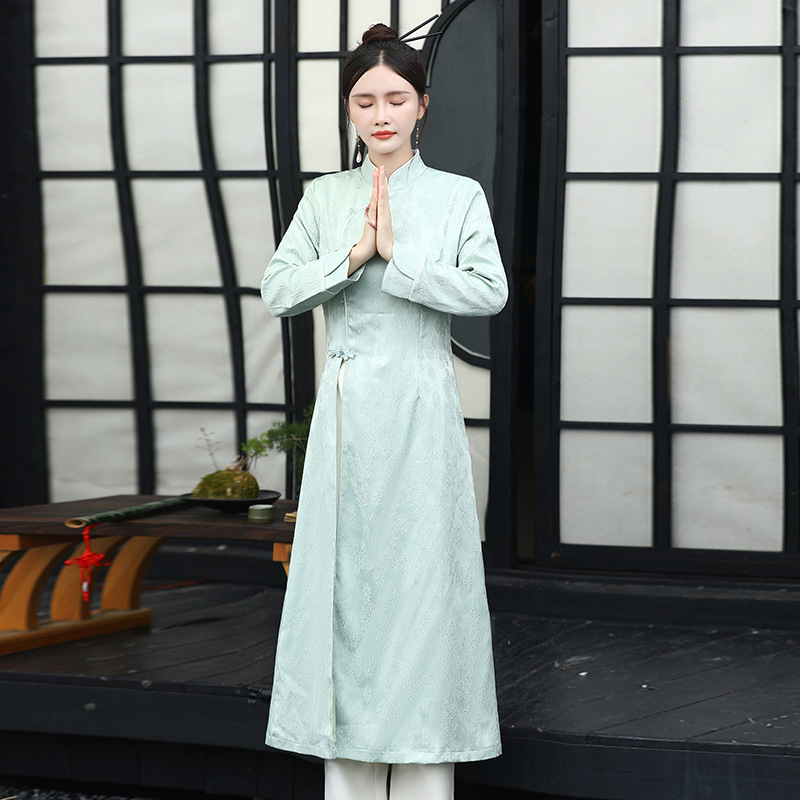 9664 new Chinese Zen cheongsam women's clothing suit work clothes Hanfu National style tea artist clothing tea clothes women's spring and autumn