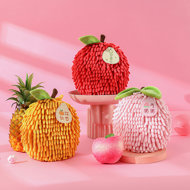Red festive Ruyi Persimmon chenille hand ball hand towel kitchen hanging absorbent hand towel cross-border