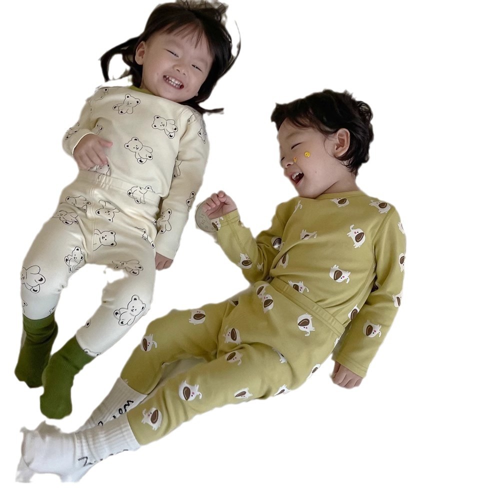 Class A 100 Cotton Baby's Home Clothes for Boys and Girls suit Spring and Autumn Boneless Children's Autumn Clothes and Pants Warm Pajamas