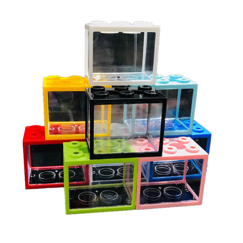 Dou fish building block box wholesale second generation new transparent fish tank small fish tank desktop micro landscape stall building blocks fish tank
