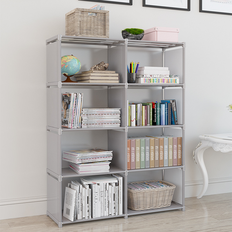 Simple bookshelf multi-layer floor storage rack children's bookcase combination reinforced with rear cloth storage rack