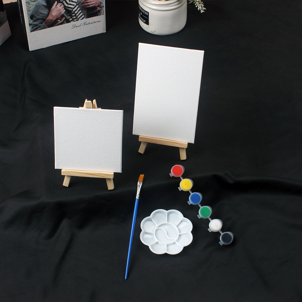 10*10 Mini Oil Painting Board Kidsren's Small Picture Frame DIY Graffiti 3mm with Paint Easel Brush Small Drawing Board Set