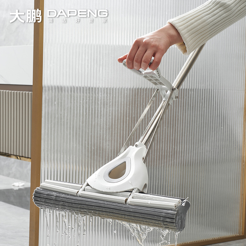Rubber Cotton Mop Household Sponge Mop Hand-Free Washable Lazy Large Mop Clean Roller Water Absorbent Mop Head