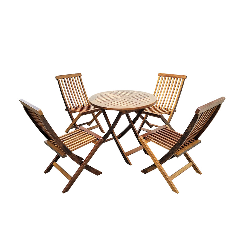 Courtyard Outdoor Teak Tables and Chairs Anti-Corrosion Wood Outdoor Leisure Dining Table Garden Open-Air Balcony Cafe Folding Chairs