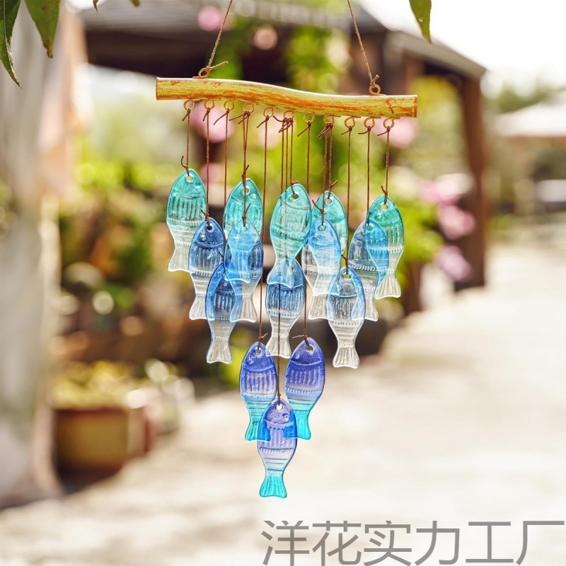 Cross-Border Courtyard Wind Chime Hot Melt Glass Colorful Fish and Starfish Pendant Creative Hanging Home Garden Hanging Jewelry Gift