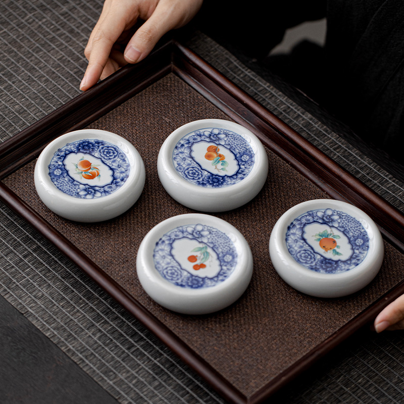 Ceramic Cover Set Underglaze Blue and white Cover Kung Fu Tea Set Accessories Zen Heat Insulation Coaster Ornaments Retro Purple Sand Tea Holder