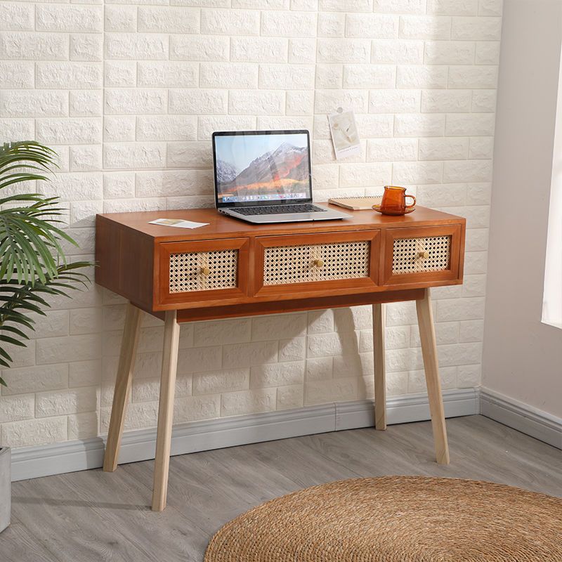 Desk Light Luxury Modern Solid Wood Rattan Desk Study Computer Desk Simple All-In-One Scandinavian Dressing Table Zhaozheng