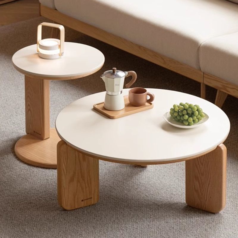 Nordic Solid Wood Coffee Table Combination for Small Living Room, Sofa Side Table, Round Tea Table, Oak Low Tea Table Corner Table