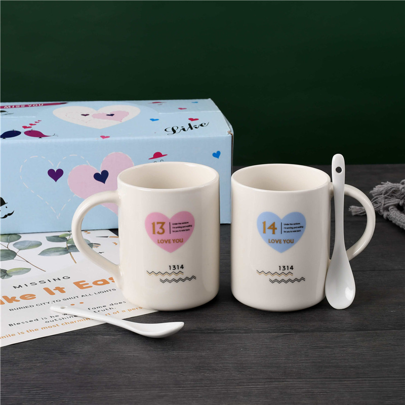 Creative Ceramic Cup Tanabata Valentine's Day Gift Couple's Cup Set Gift Box Cup Printing Small Gift Mug