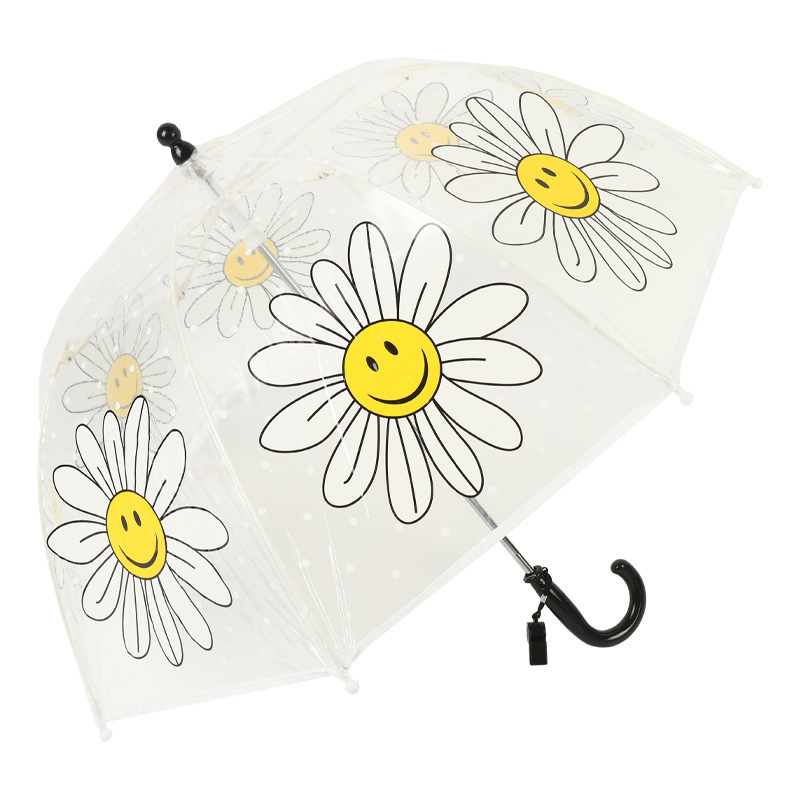 Instagram-Style Fresh Long-Handle Transparent Umbrella, Ultra-Light and Anti-Pinch, Children's Rain Umbrella, Cute Baby Photo Umbrella