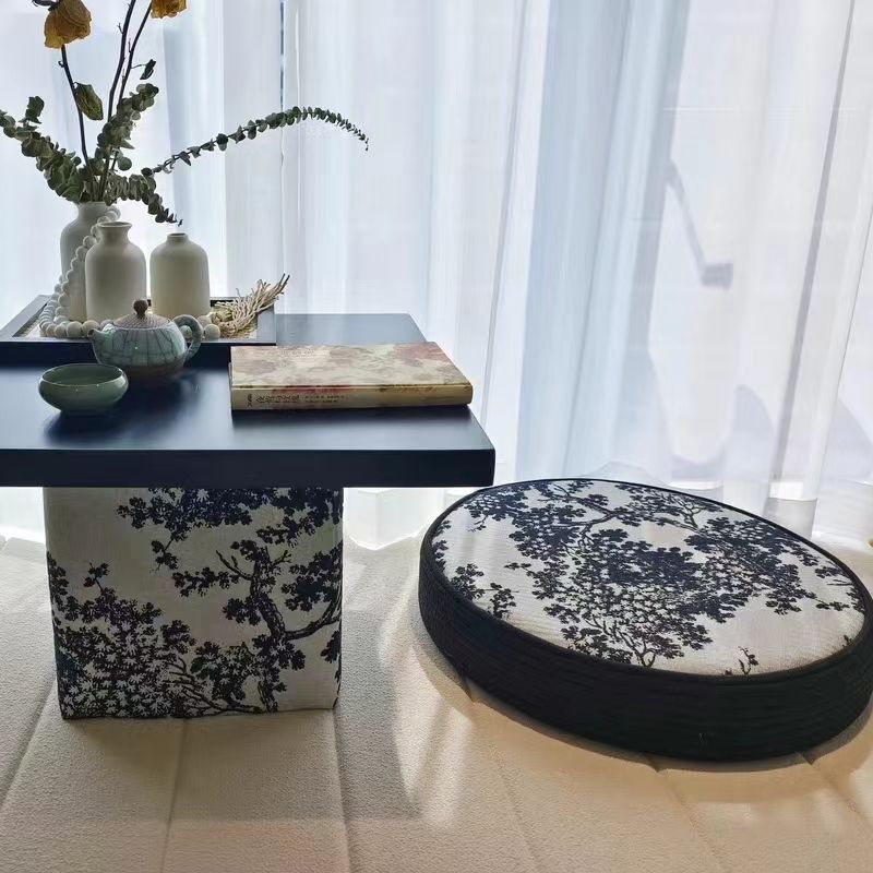 Bay Window Table and Chairs, Tatami Coffee Table, Light Luxury Creative Landscape Painting, Futon, Balcony Tea Room, Leisure Retro Table and Chair Combination