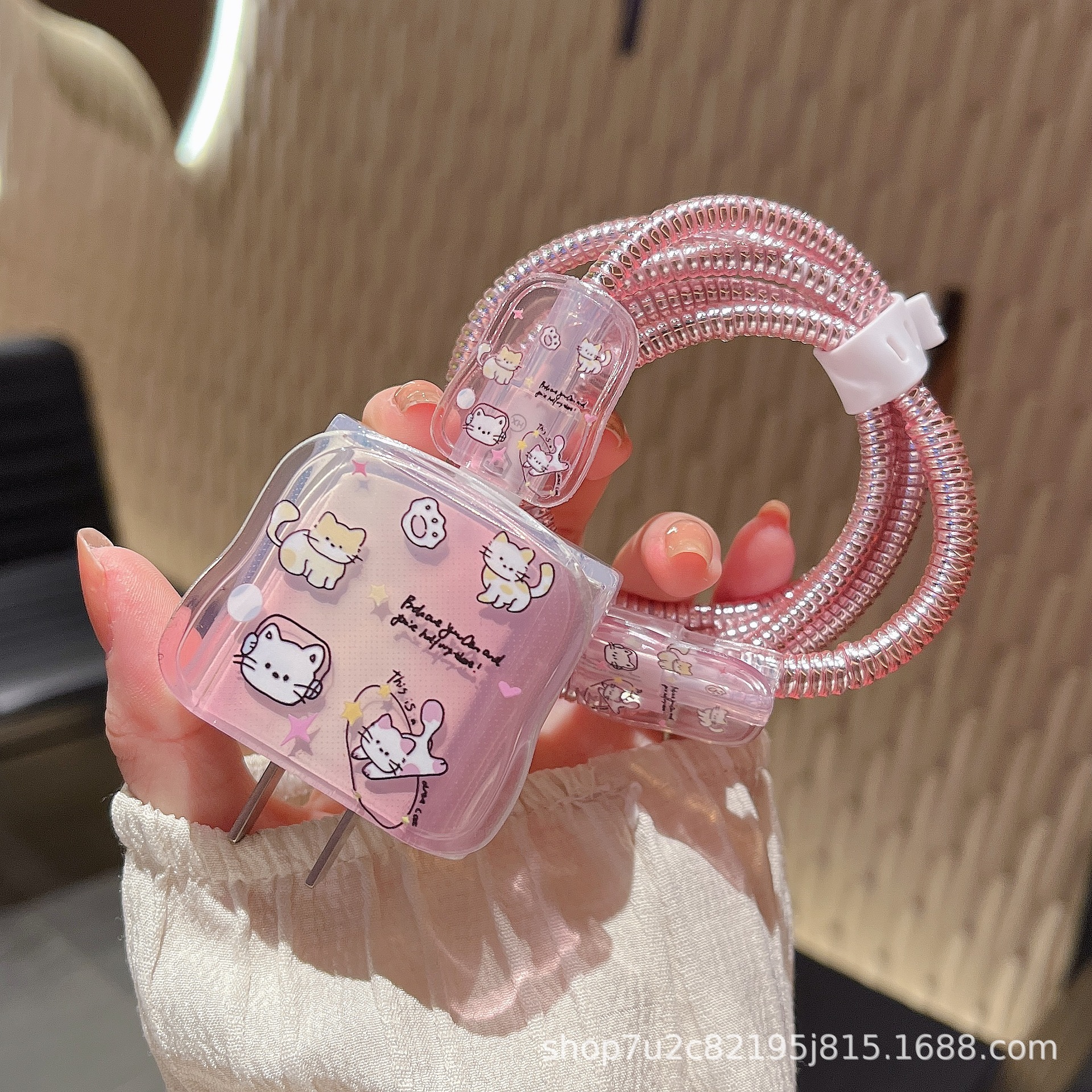 Pink Gradient Cat-Themed Protective Case for Apple Charging Head, iPhone 16 Fast Charging 20W Charger, Wave-Shaped Protective Cover