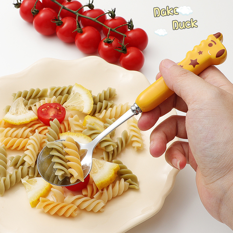 Cute Three-Piece Storage Box Set Spoon Fork Chopsticks Cartoon Stainless Steel Tableware for Children and Students with Good Looks