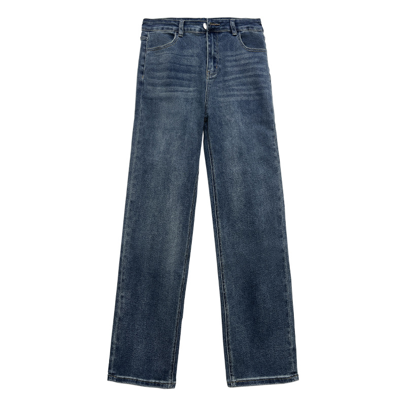 Plus-Size Women's High-Waisted Wide-Leg Narrow-Fit Jeans for Women, Winter 2025, Fleece-Lined, Loose-Fitting, Slimming Straight-Leg Pants for Chubby Women