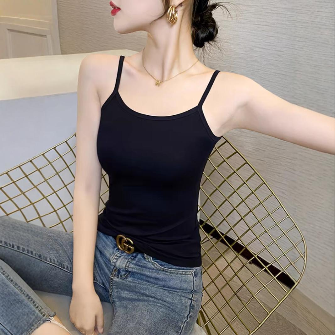 Camisole Female Summer Student Base Shirt Female Slim-fit All-match One-character Collar Small Camisole Female Solid Color Factory Outlet