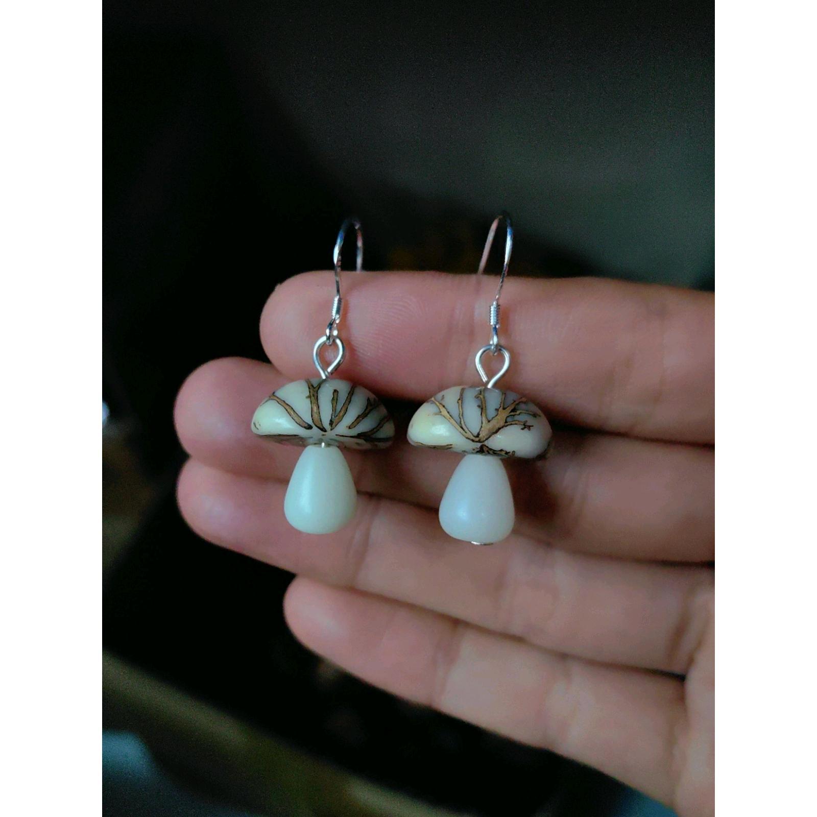 Оригинальные серьги в форме семян растения, форма гриба, серебряная линия, бодхи, белый нефрит, креативные, универсальные, ручная работа