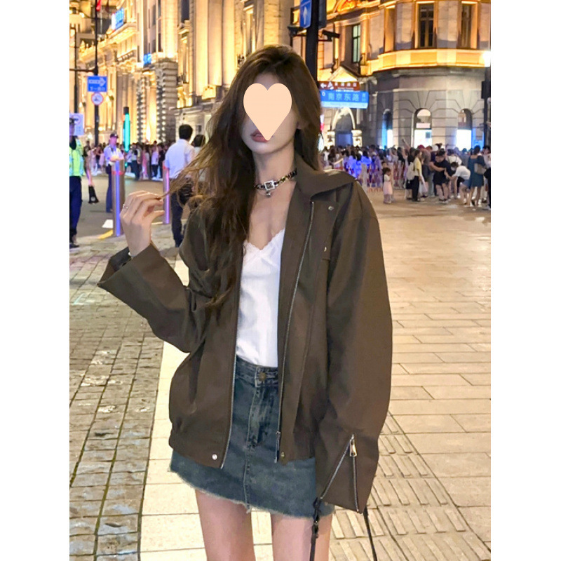 Кожаная мотоциклетная куртка Маильярд коричневая матовая весна-осень корейский ретро свободного кроя универсальная повседневная куртка для женщин