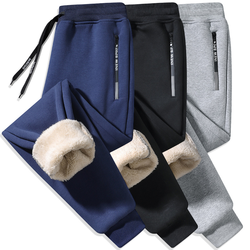 Cross-Border New Men's Fleece-Lined Pants, Lamb Fleece Sweatpants, Jogger Pants, Men's Sports Pants, Fleece-Lined Casual Pants, Warm Jogger Pants