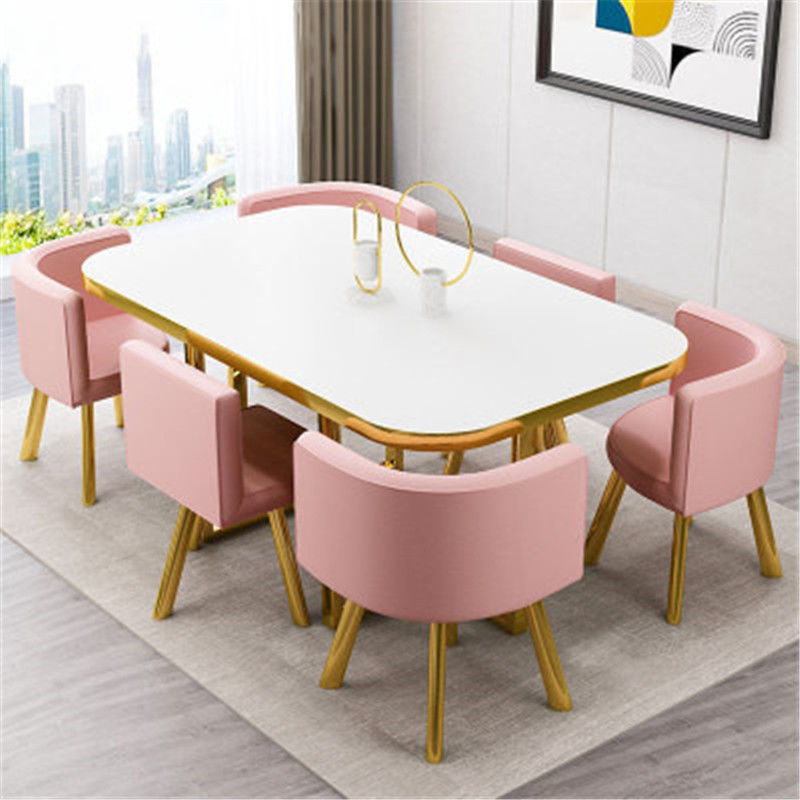 Nordic Simple Negotiation Table and Chair Set One Table Six Chairs Reception Reception Table Rectangular Table Office Conference Table