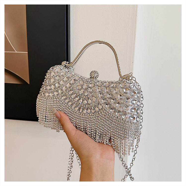 2025 New Cross-Border European and American Style Rhinestone Evening Bag, Tassel Handbag for Banquets, Fashionable Socialite Evening Shoulder Bag