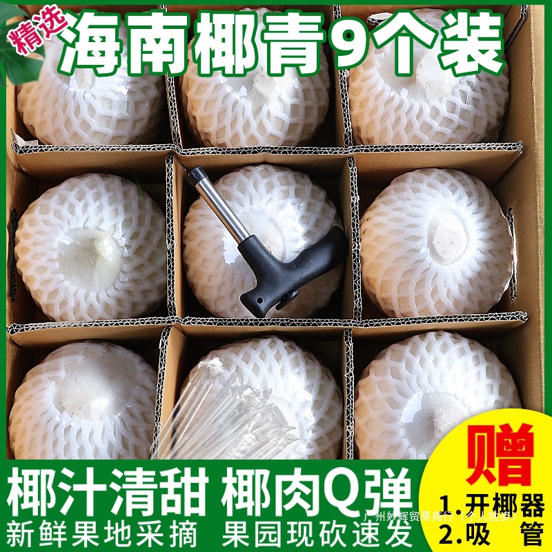 Свежий кокос Хайнань зеленый 9 упаковка, сезонные фрукты для беременных, кокосовый аромат, королевский очищенный парфюмированный кокос, целая коробка, бесплатная доставка