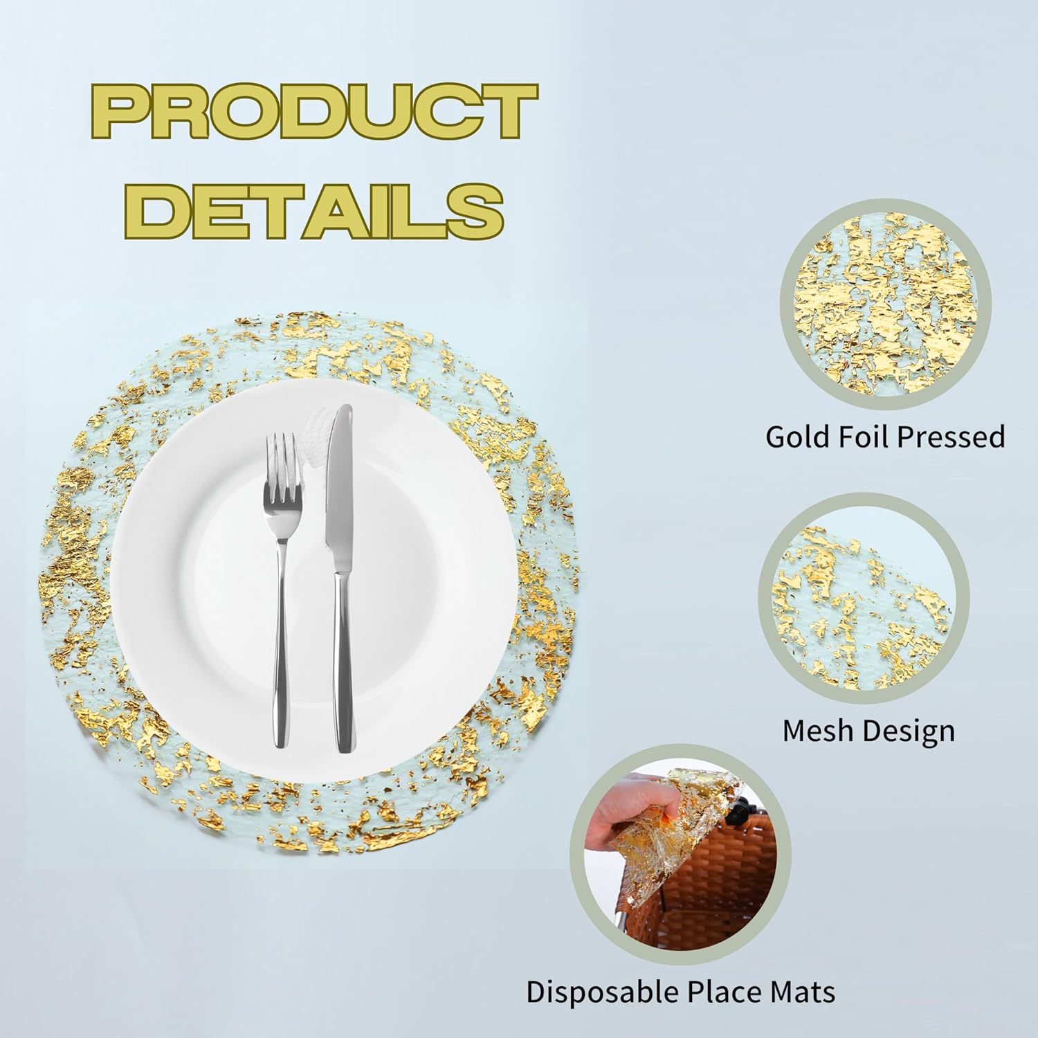 Amazon Cross Border Disposable Gold Placemat Metal Round Gold Foil Mesh Pressed Table Mat Placemat Factory Wholesale
