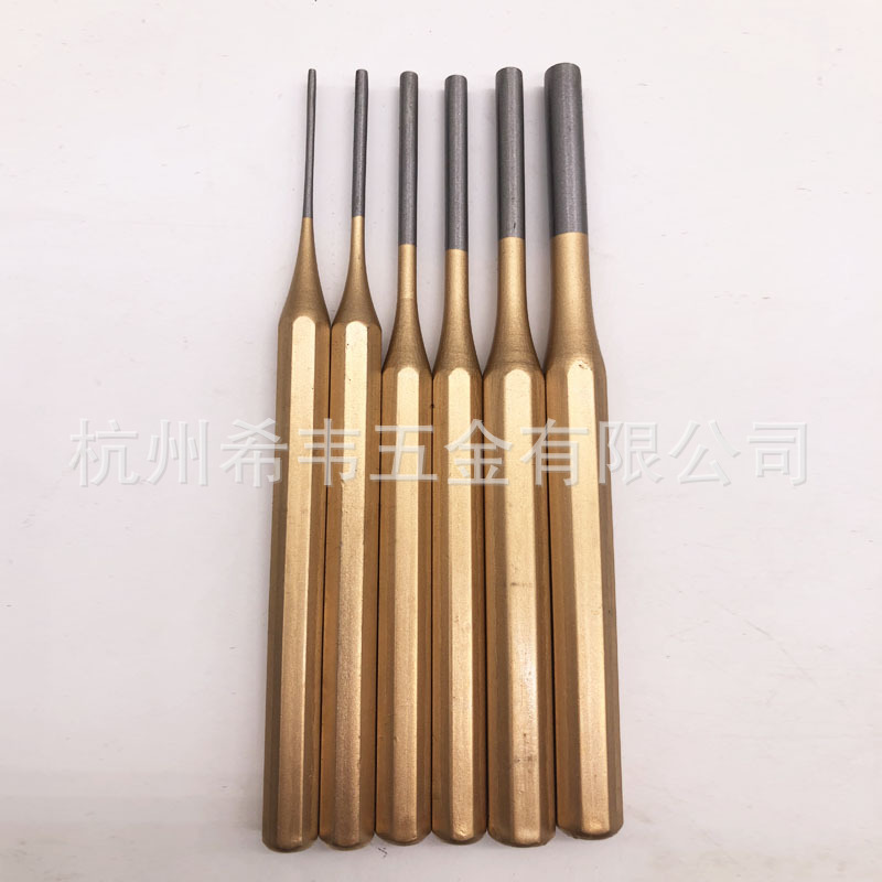 Plastic Box Set of 6 Flat Head Cylindrical Punch Pins, Octagonal Steel Punch Tools, Surface Sandblasting and Polishing
