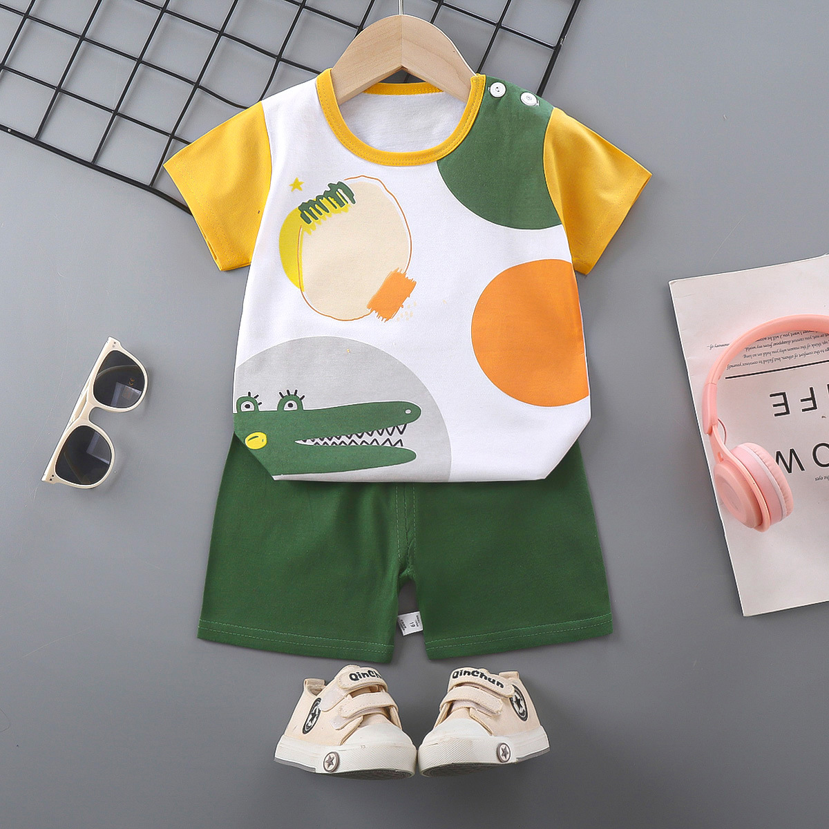 [Exclusive for Automatic Distribution] Children's Short-Sleeved Suit, Pure Cotton, Girls' Summer Clothes, Boys' T-Shirts, Baby Clothes