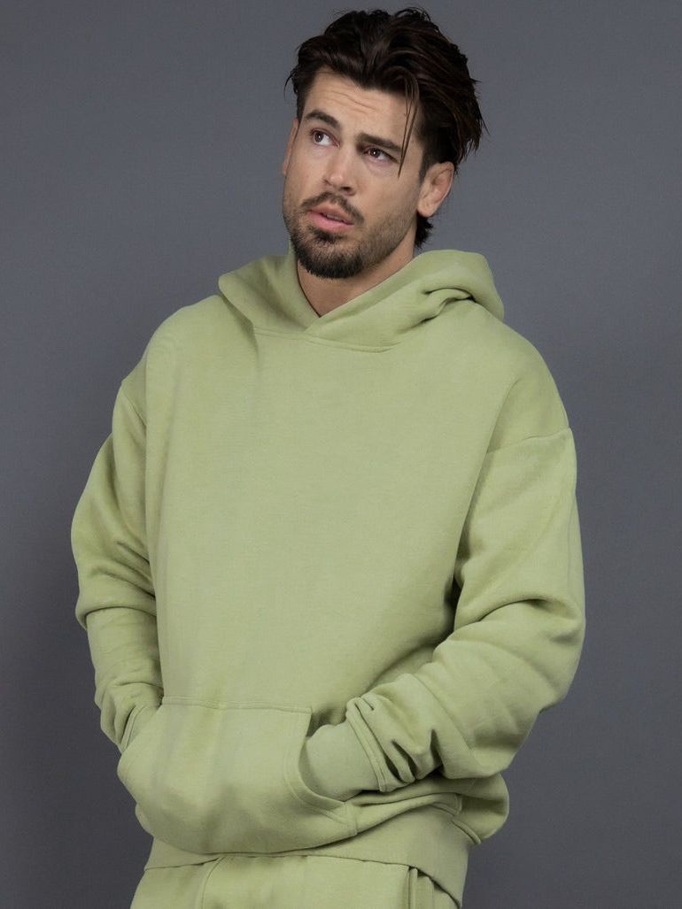 New 400g us size fleece-lined thickened hooded sweater men's American-style loose drop-shoulder solid color couple sweater autumn and winter fashion