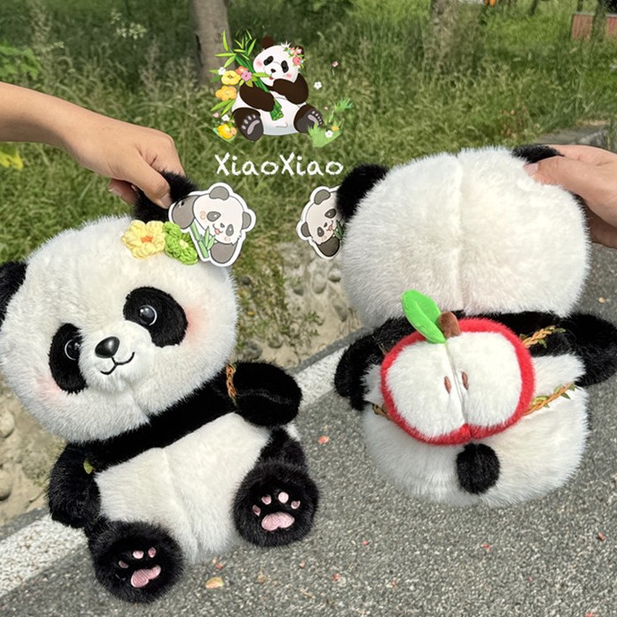 Chengdu Internet Red Base Sweet Girl Cute Panda Doll Back Fortune Apple Agaro Gourd Mushroom Bag Doll
