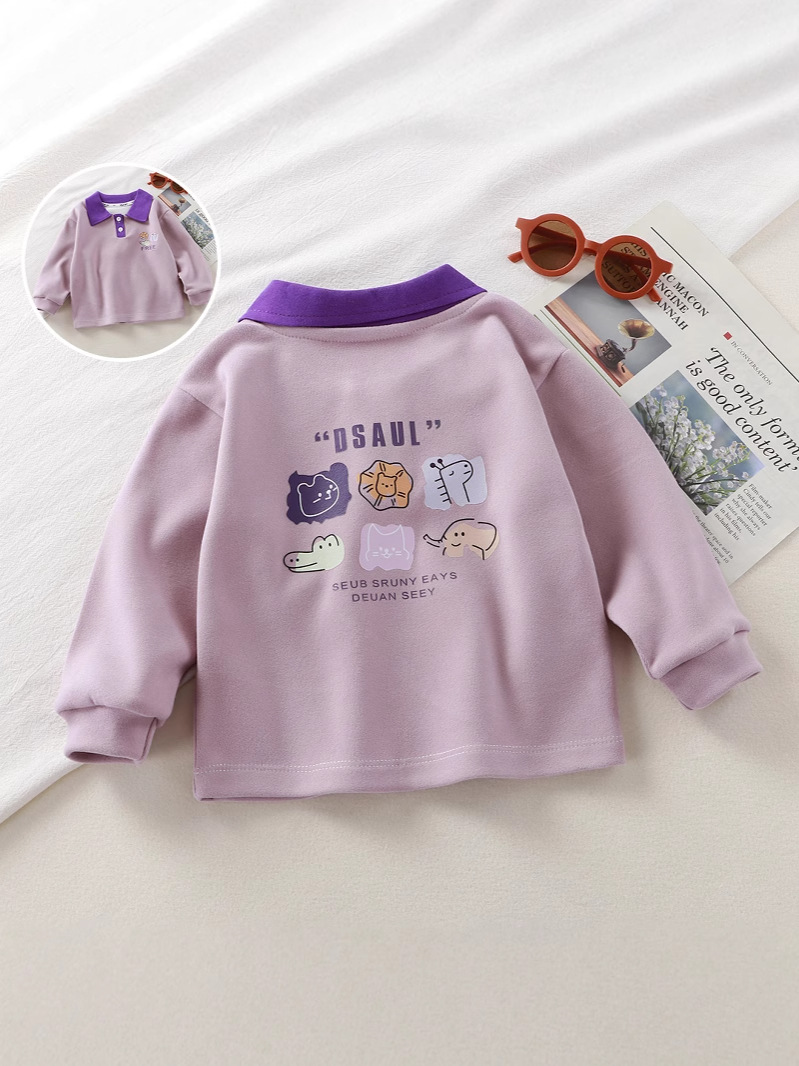 2025 New Polo Shirt Children's T-Shirt Long-sleeved Single-piece Boys' Top Girls' Base-layer Shirt Develvet Fashion Children's Outer Wear