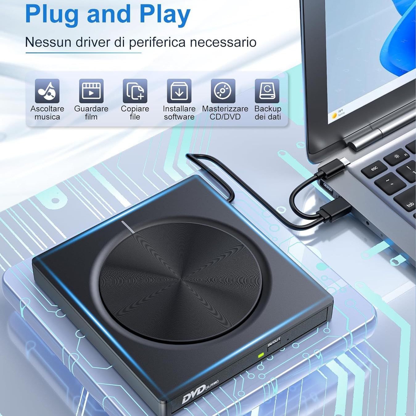 Multi-function external drive CD/DVD burner USB3.0 external laptop mobile disc reader
