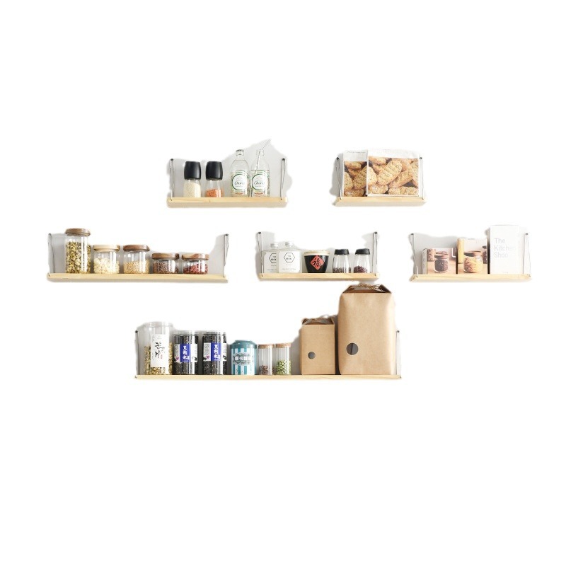 Wall Storage Rack Without Punching One-Word Partition Wall Hanging Wall Bookshelf Room Living Room Bedroom Wall Decoration Wooden Board