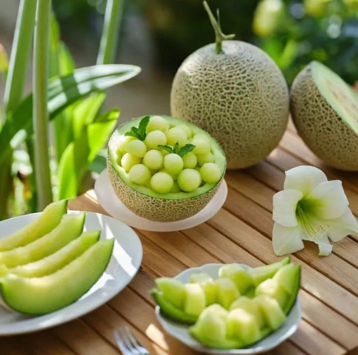 Whole Box of Mei Long Net-Patterned Honeydew Melons, Round-Shaped Cantaloupe, Fresh Seasonal Fruit, Exquisite Ice Cream-Like Milky Sweet Melon