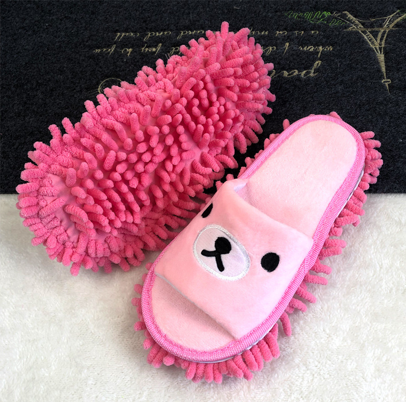 Can set logo cartoon embroidery embroidery figure wood floor lazy mop slippers sweeping cloth slippers