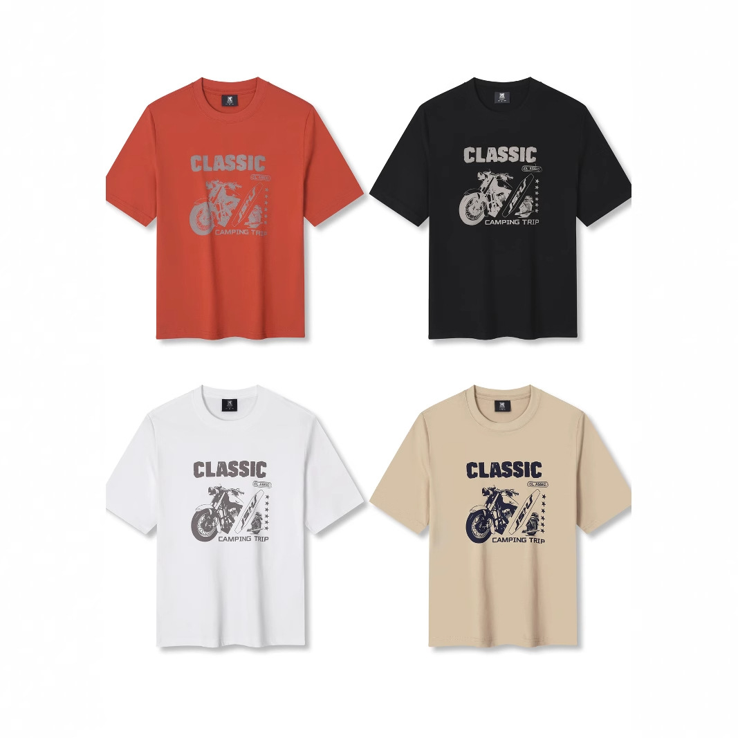 2025 Casual New Men's Short-Sleeved T-Shirt Pure Cotton Men's Round Neck European and American Trendy Men's Clothing Wholesale Factory