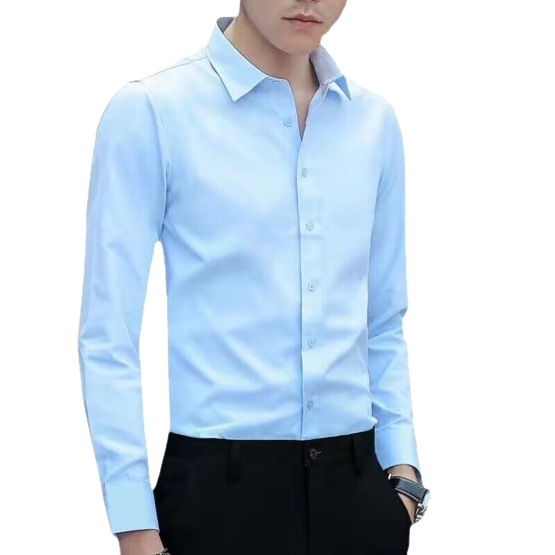 Summer White Shirt Men's Long-sleeved Shirt Slim-fit Korean-style Youth Solid Color Short-sleeved Shirt Men's Business Work Clothes