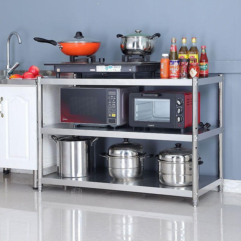 Stainless Steel Storage Rack Kitchen Crate Board Workbench Special Table Commercial Double-layer Rectangular Shelf Three-layer Countertop