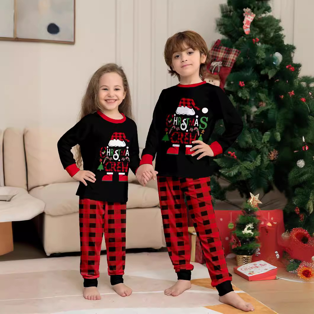 2023 European and American Amazon cross-border new Plaid letter Christmas parent-child wear printed home wear pajamas suit