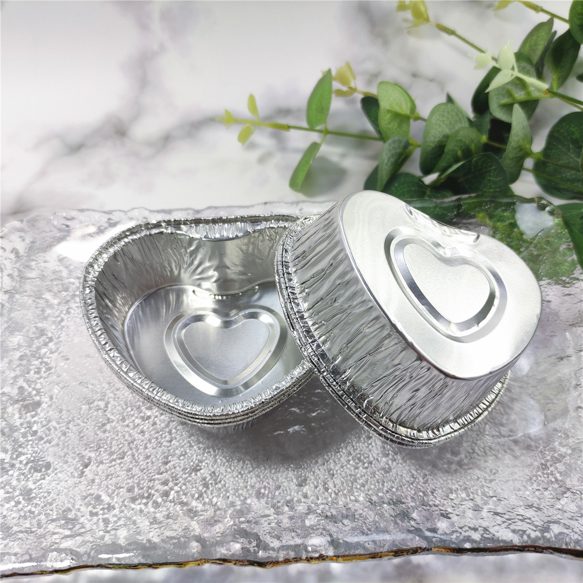 Disposable heart-shaped tin paper box 1222 heart-shaped cake mold air fryer baked egg round household aluminum foil box
