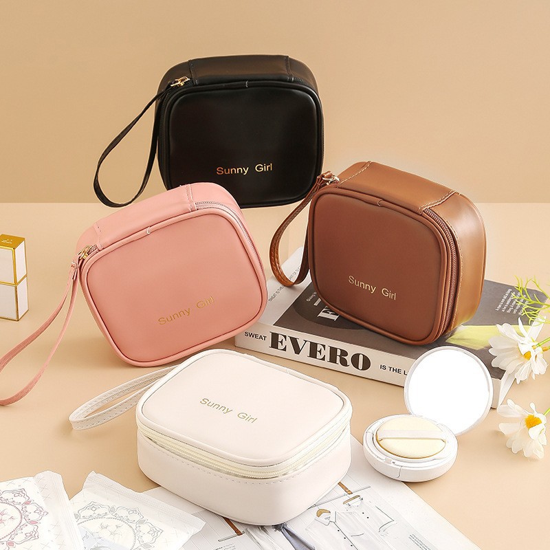 Customized Small Pu Leather Cosmetic Bag Travel Portable Menstrual Sanitary Napkin Cosmetics Bag Jewelry Cosmetics Bag