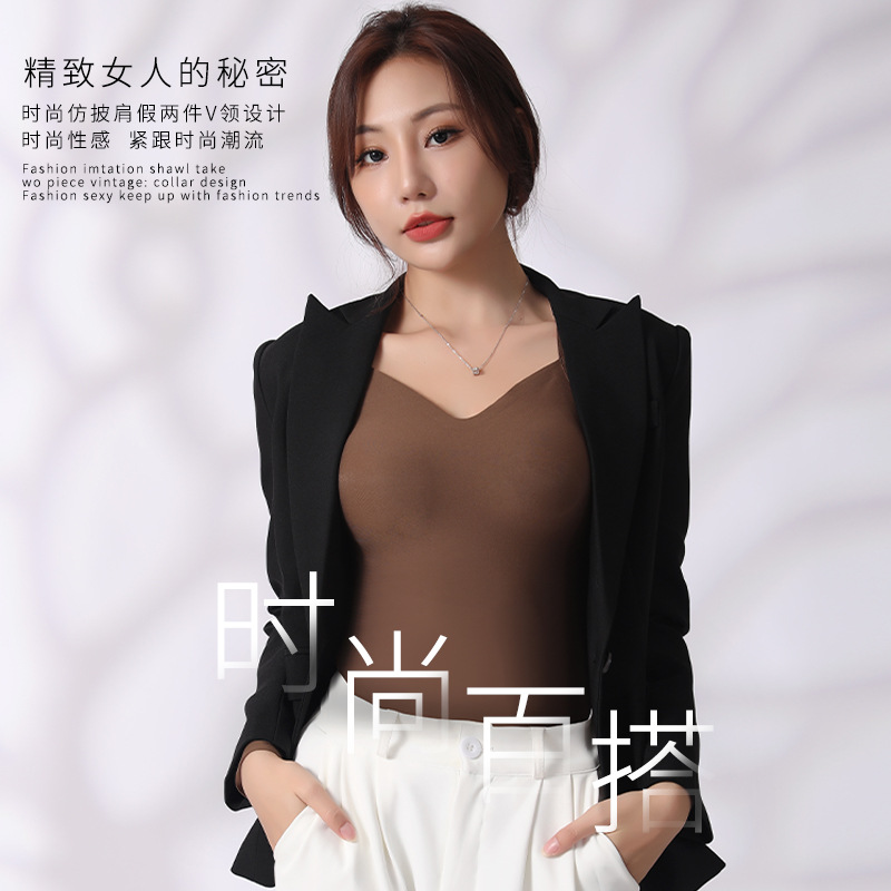Autumn and Winter thermal underwear hyaluronic acid skin-beautifying clothes seamless bottoming warm suit with quilt cover wear-free bra autumn clothes