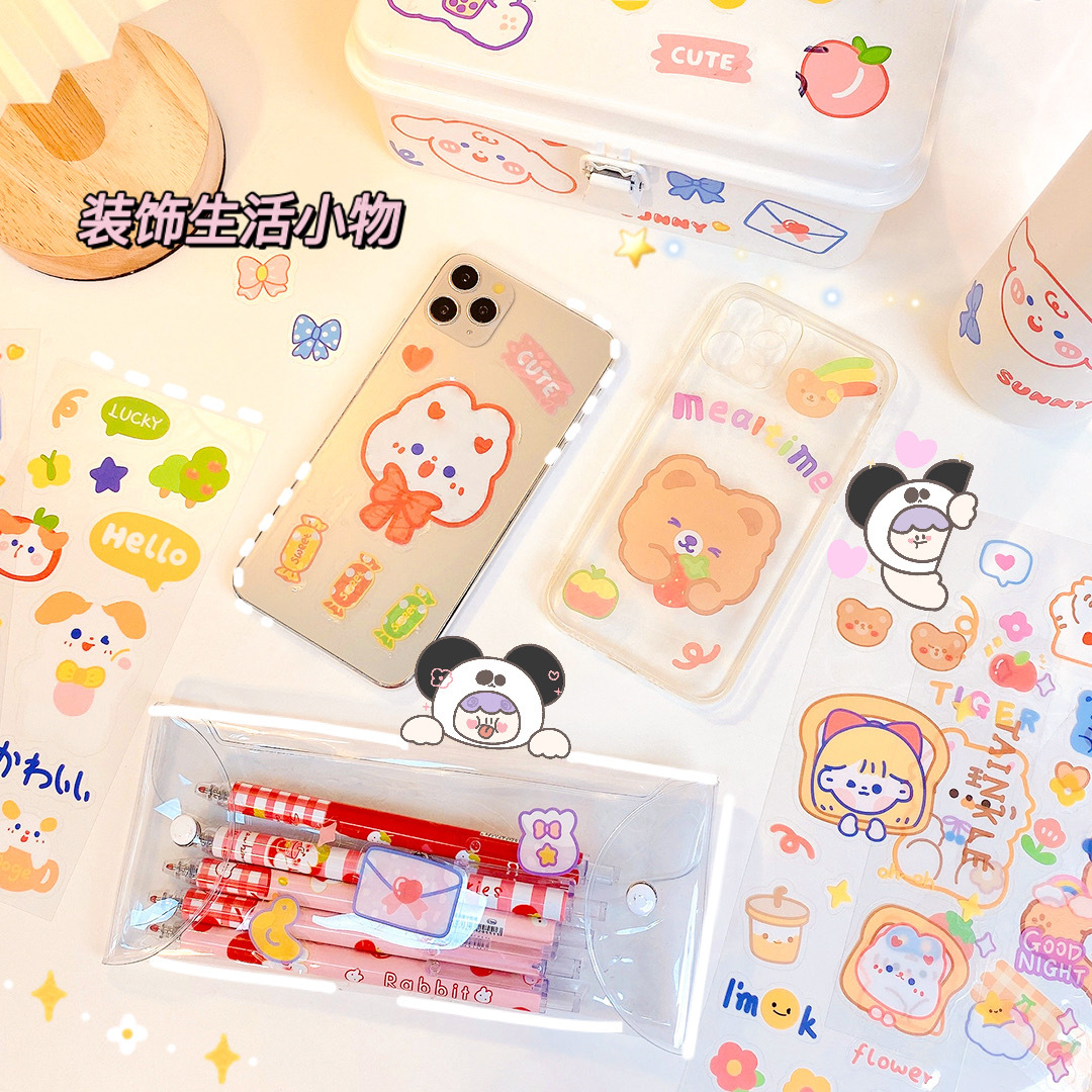 Yilan Original Cartoon Sticker Transparent Pvc Handbook Sticker Cute Thermos Cup Seamless Waterproof Water Cup Decorative Sticker