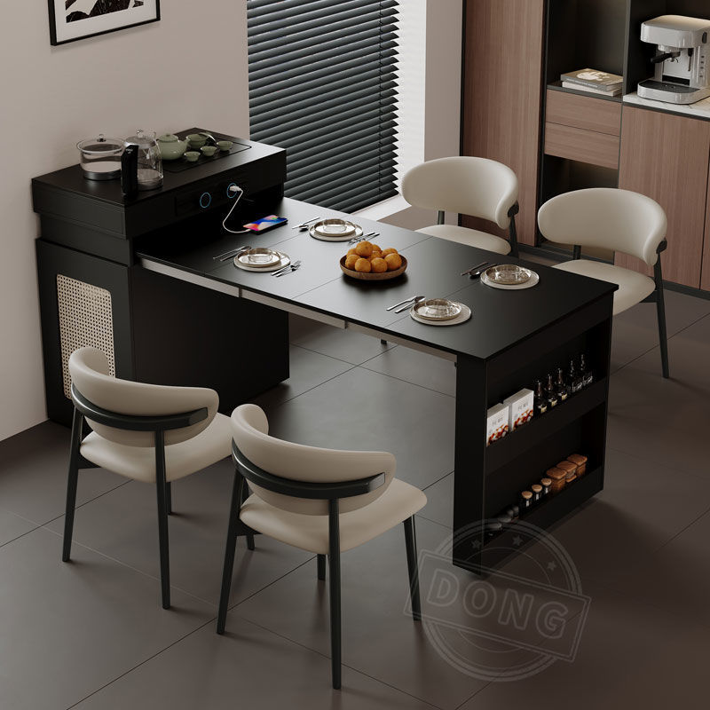 New Island Dining Table Integrated Retractable Household Cream Small Apartment Solid Wood Foldableing Multi-Functional Tea Making and Eating Table