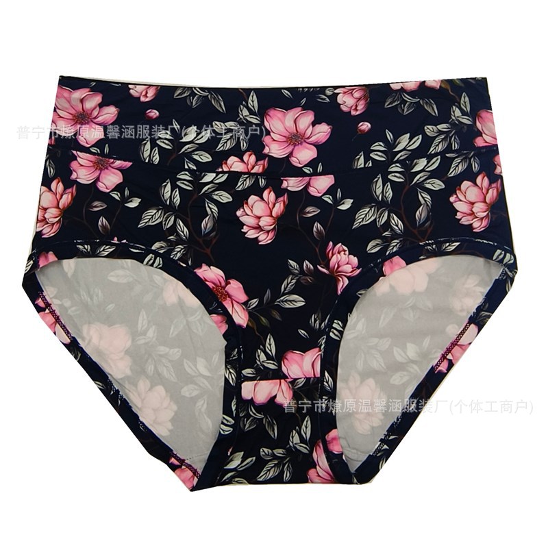 Plus Size Underwear for Women with Floral Pattern, Beautiful Size, Washed Mark, Sexy Buttocks, Export, Enlarged and Fattened High-Waisted Briefs