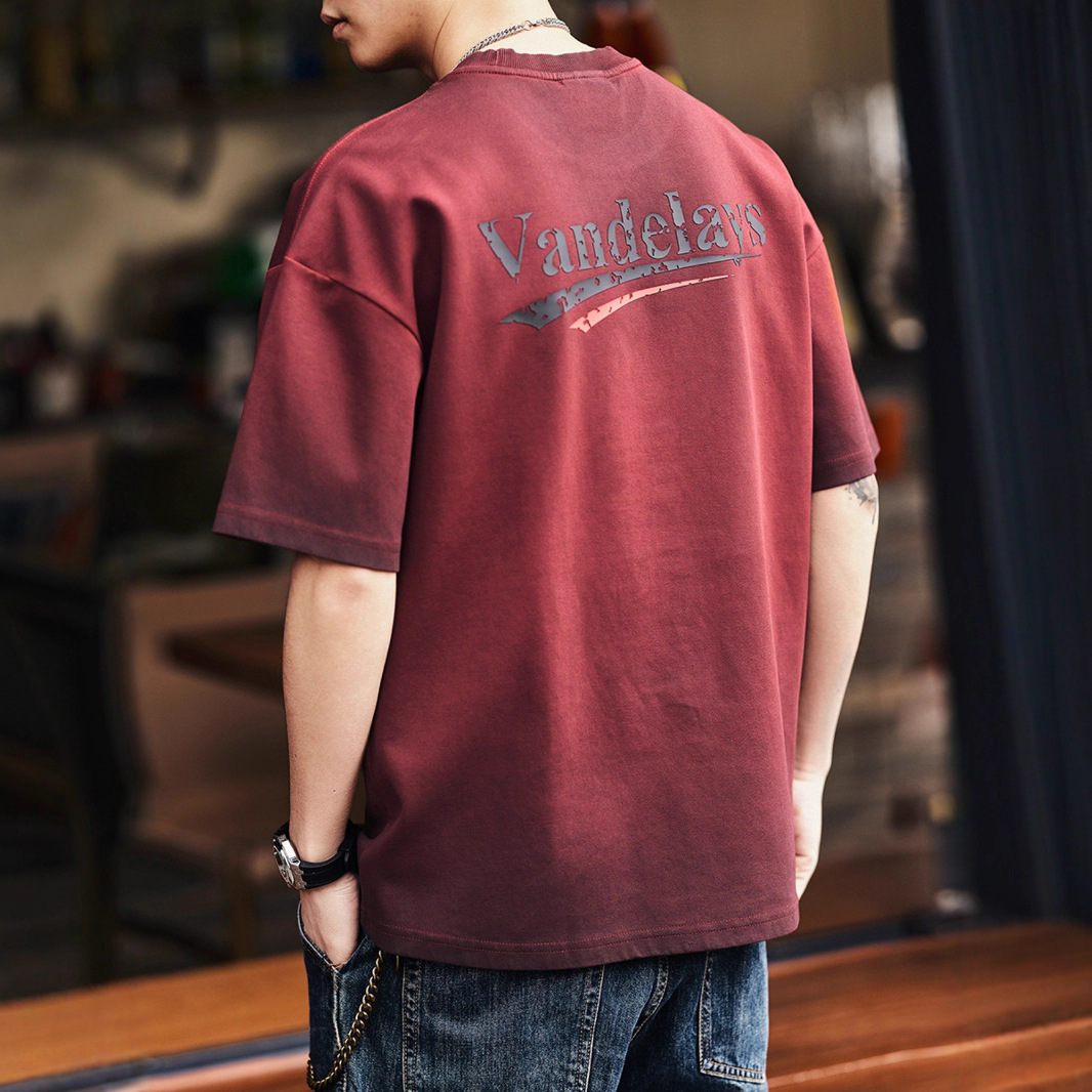 Blue Deer American Heavy Weightweight Short-Sleeved T-Shirt Men's Summer Loose Trendy Brand Casual Ancora Red Large Size T-Shirt Men's Clothing